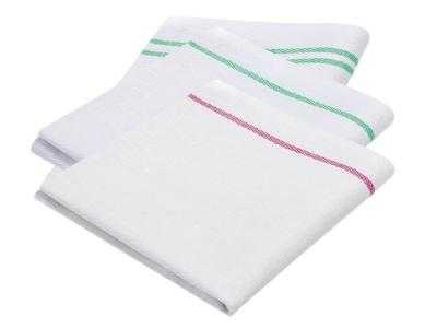Herringbone Towels 15"x32" White w/2 Green Stripes